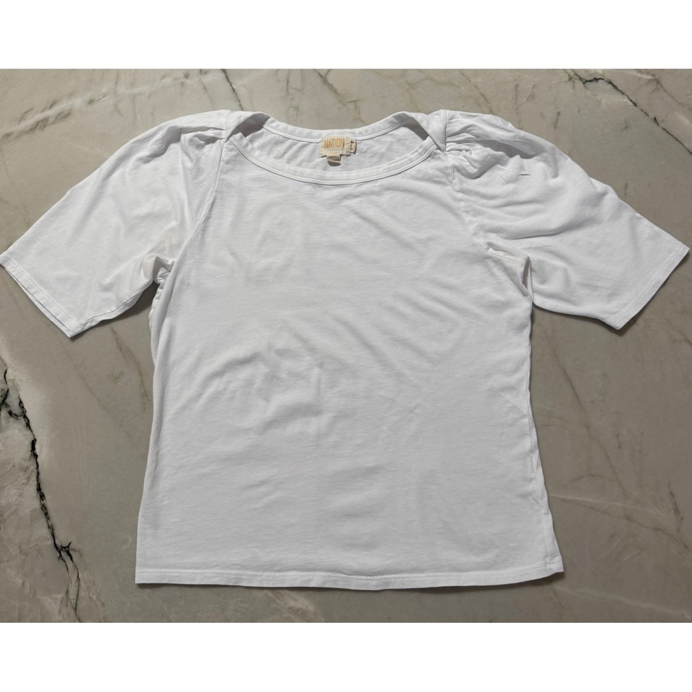 Nation LTD White Organic Cotton Puff Sleeve Scoop Neck Tee Shirt Medium 470